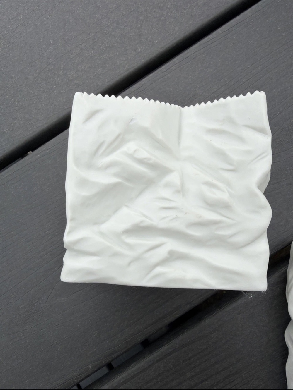 Vintage 4" Porcelain White Paper Bag Vase Pop Art Minimalist Lot Of 2 Included - Picture 8 of 15